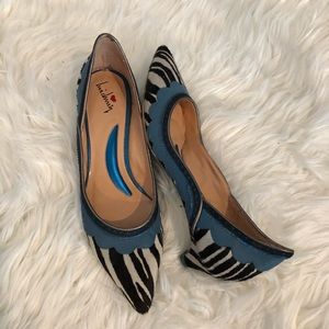 Luichiny zebra and blue kitten heels